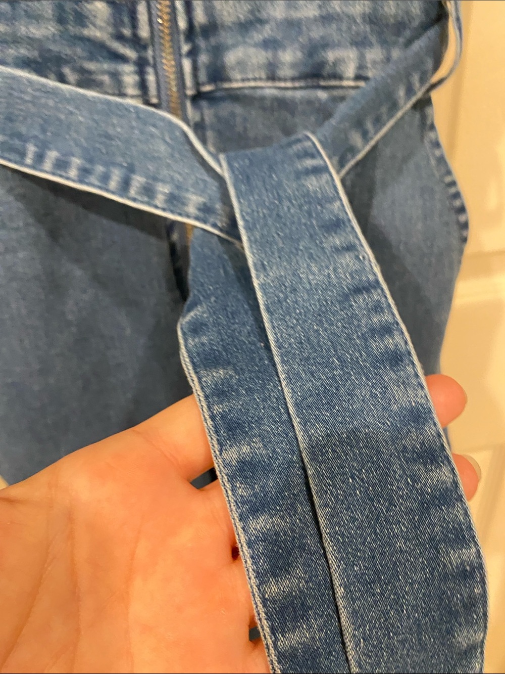 Haute Monde Blue Denim Short Sleeve Jumpsuit with Belt - Picture 5 of 9